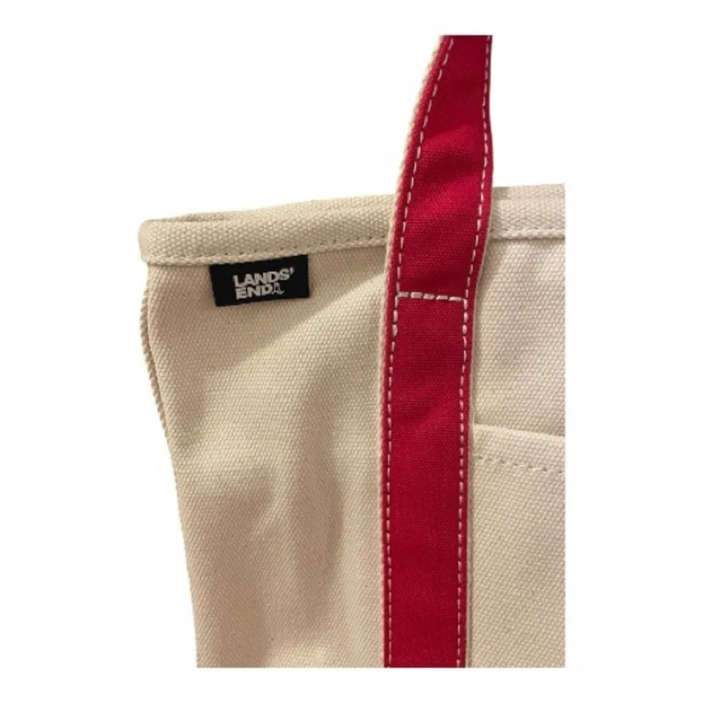 Lands' End Medium 5 Pocket Open Top Canvas Tote Bag, Red & White, New w/Tags. - Picture 3 of 6